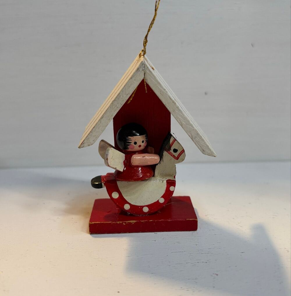 Vintage Girl On Rocking Horse Christmas Ornament